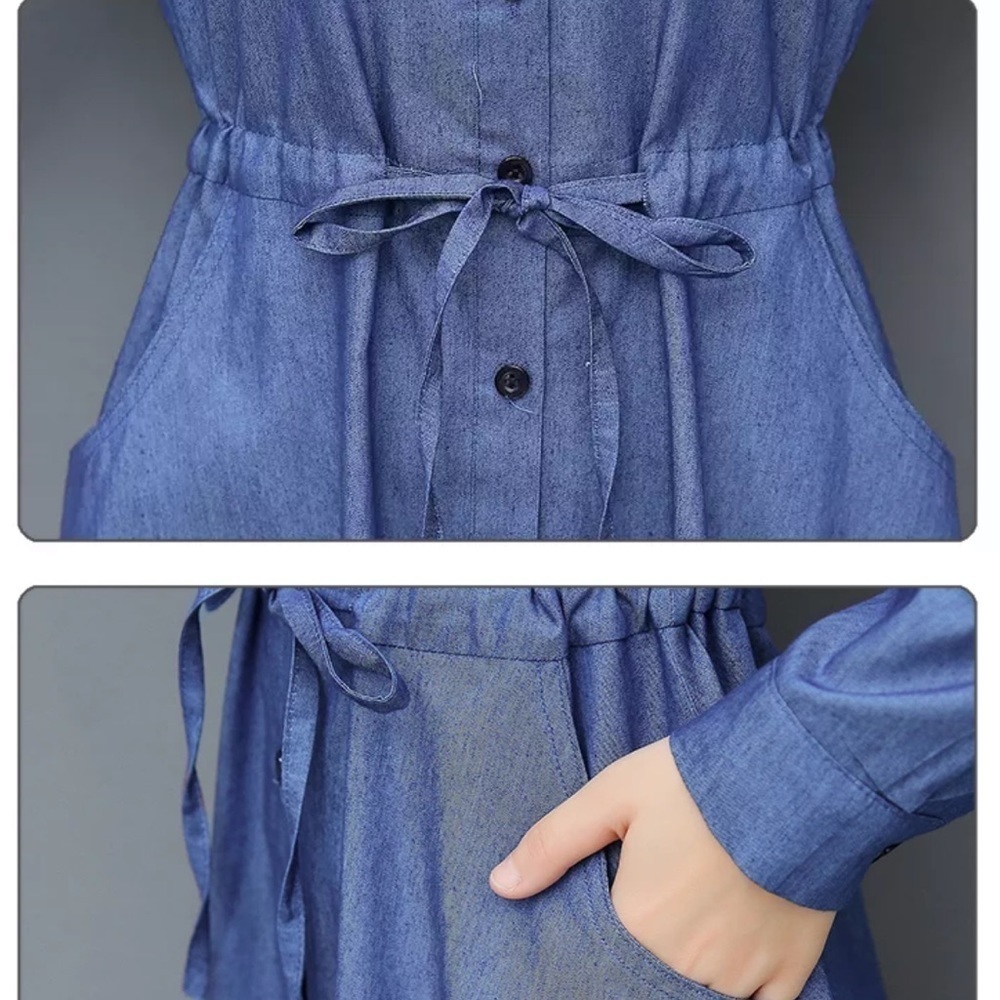 Chambray Midi Dress Button Down Ruffle Collar Smal - Picture 3 of 7